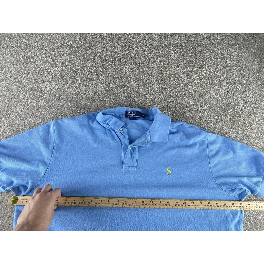 Polo Ralph Lauren Solid Light Blue Polo Shirt Mens XXL Cotton Yellow Pony Preppy